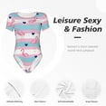 thumbnail image 4 of KLL Women 's Crew Neck Bodysuit Jumpsuits Flamingo1 Print Short onesies Stretch T Shirts, 4 of 7