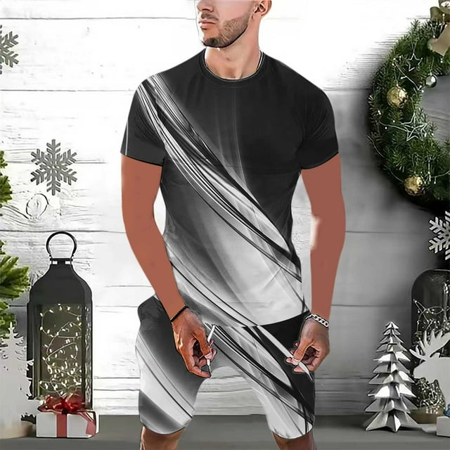 EGNMCR Mens Short Sets 2 Piece Outfits Fashion Print Summer Tracksuits Casual Set