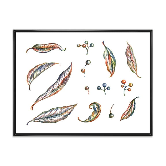 Leaves and Berries Of Wild Grapes 20 in x 12 in Framed Painting Canvas Art Print, by Designart