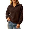 thumbnail image 2 of AKOEE Quarter Zip Pullover Womens Fleece Fuzzy Sweater Loose Long Sleeve Casual Warm Plain Sweatshirts Winter (L, Brown), 2 of 7