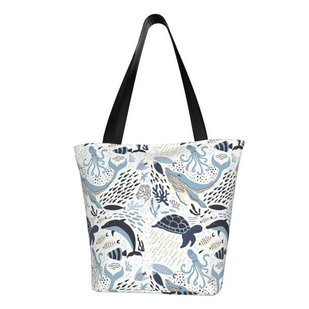 Fotbe Sea Animal Bolsa de Playa con Estampado, Bolsa de Hombro, Bolsa de Mano Espaciosa, Bolsa de Viaje Ligera, Bolsa de Compras Versátil