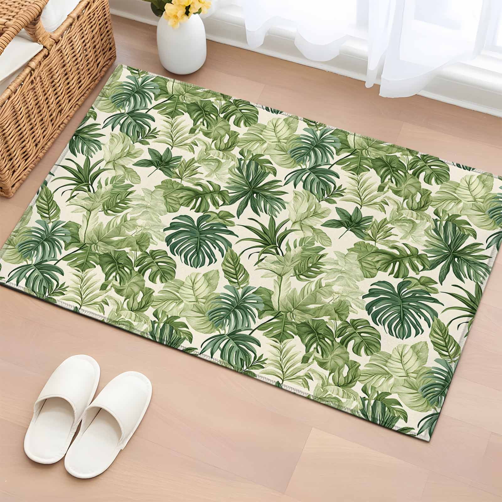 Rectangle Rug 2x3ft Area Rug Green Palm Leaf Watercolor Area Rugs for Living Room Bedroom Summer Tropical Leaves Floor Mat Non-Slip Non-Shedding Carpet Indoor Accent Rugs