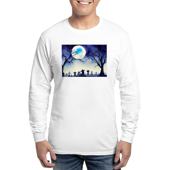 CafePress - Watercolor Halloween Night Men's Long Sleeve T Shirt - Unisex Cotton Long Sleeve T-Shirt