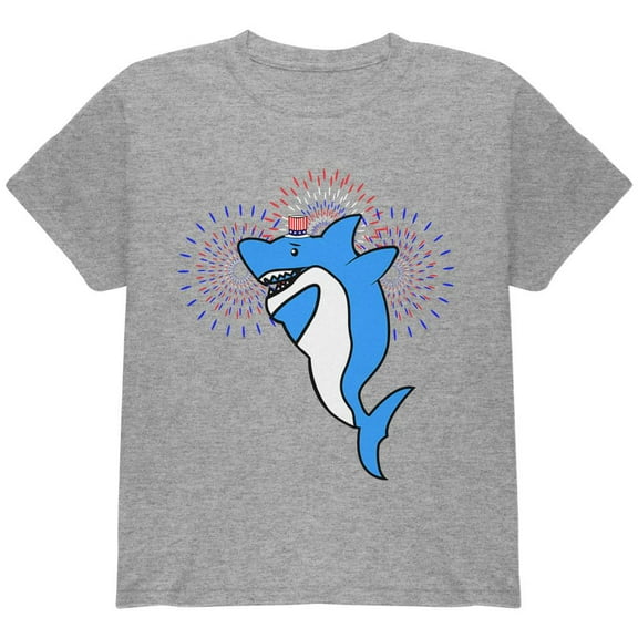 4th Of July Dabbing Shark Fireworks Youth T Shirt Heather Youth X-SM