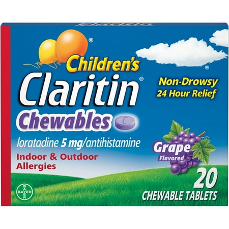 Allergy Chewable Tablets - Children's Claritin 24 Hour Allergy Relief Grape Chewable Tablet, 5 mg, 20 Ct