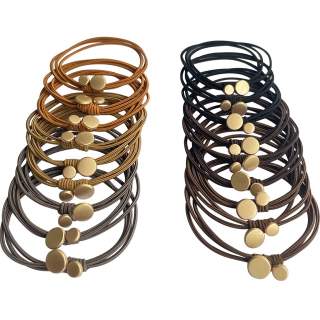 UDeBe 18 pulseras para atar el pelo con círculo de metal, lazos para el pelo a la moda, elásticos básicos