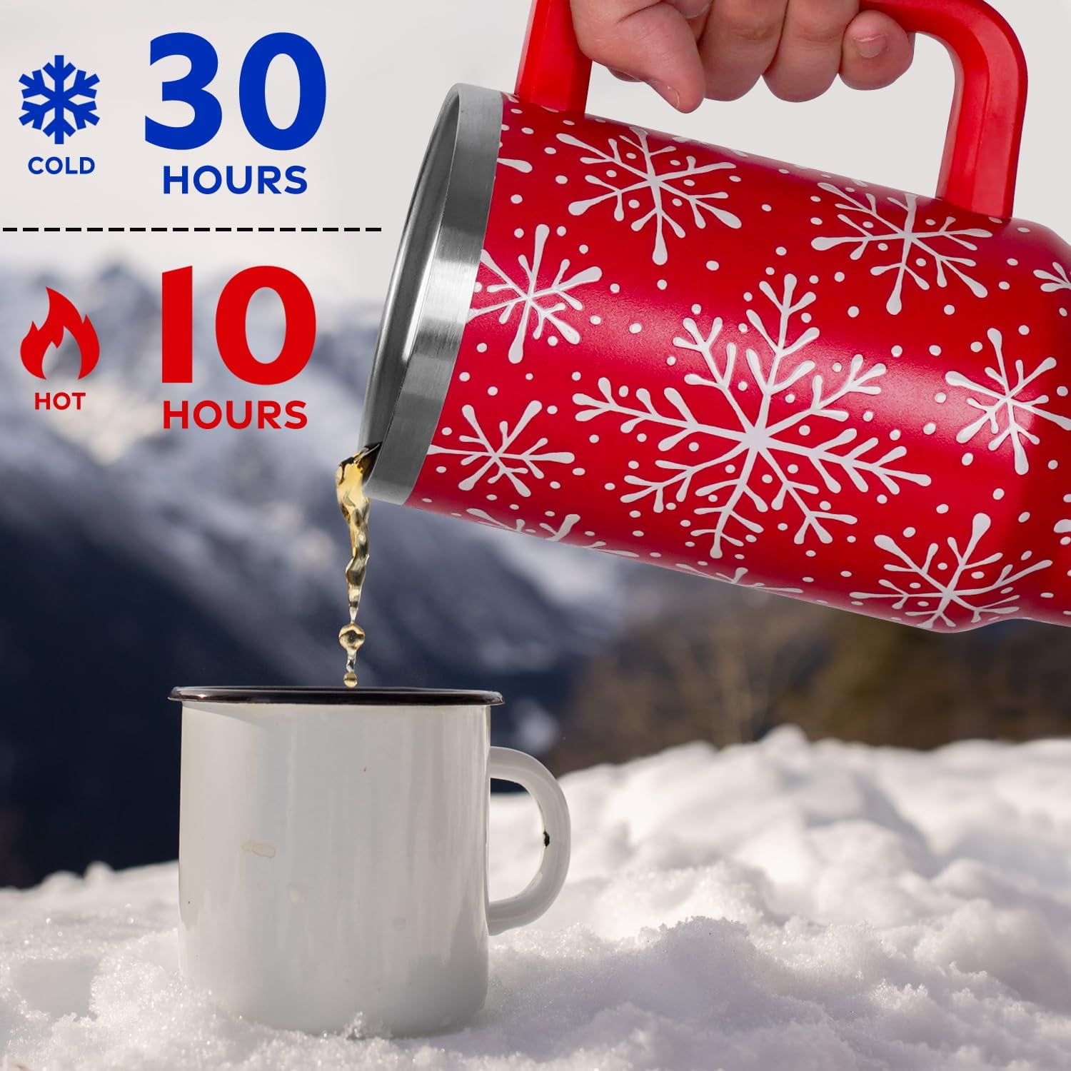 Christmas Tumbler with Handle and Straw Lid 40 oz,Cute Christmas Gifts for Women Red Snowflakes Vacuum Insulated Leak Proof Tumbler,Winter Holiday Accessories Stainless Steel Coffee Cup Mug