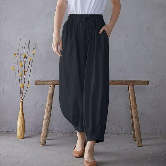 Lilgiuy Women's Spring And Autumn Solid Color Elastic Waist Cotton Leggings Casual Pants for Women Trendy