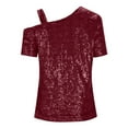 thumbnail image 5 of Ounisa Sparkly Tops for Women Bell Sleeve Off Shoulder Top Sequin Concert Outfits, 5 of 9