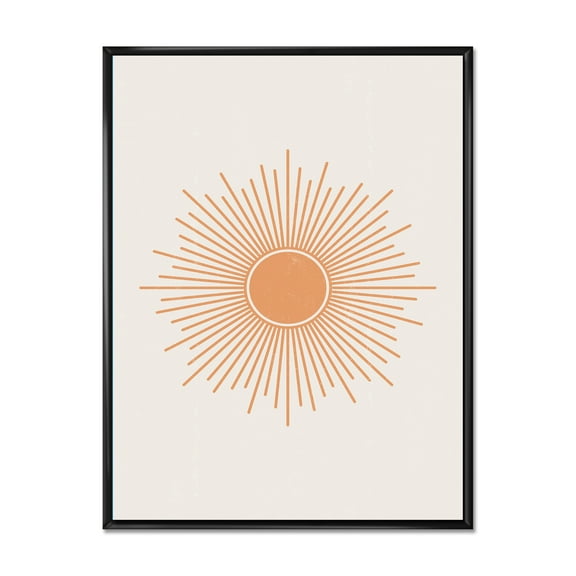 Designart 'Minimal Bright Shining Orange Sun Rays III' Modern Framed Canvas Wall Art Print