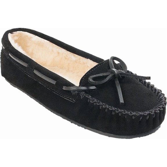 Minnetonka Womens Cally Slipper, Black, Size 10 Wide