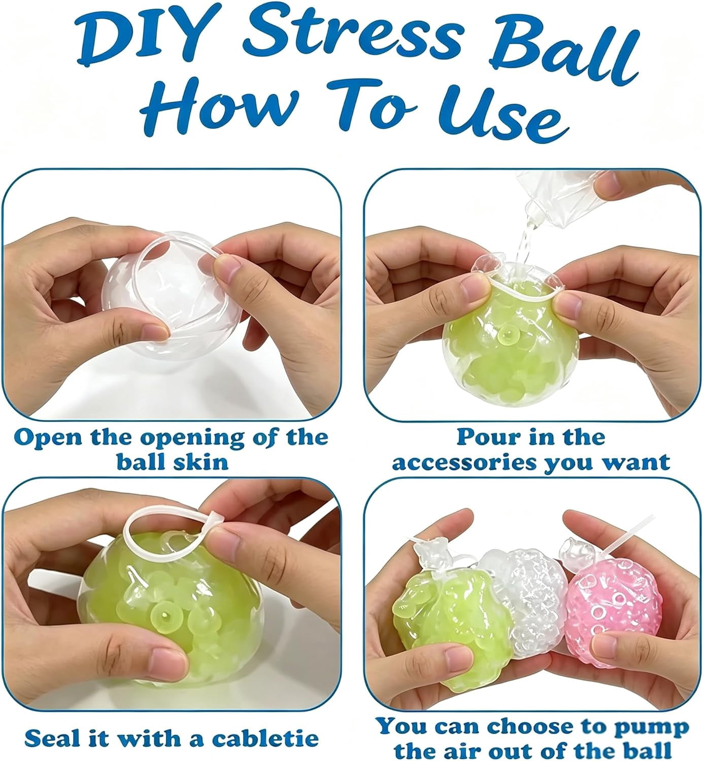 15CPS DIY Stress Ball Making Kit , Empty Stress Ball Skin with Expander & Vacuum Tool, Complete Squishy Maker Kit for Adults Kids