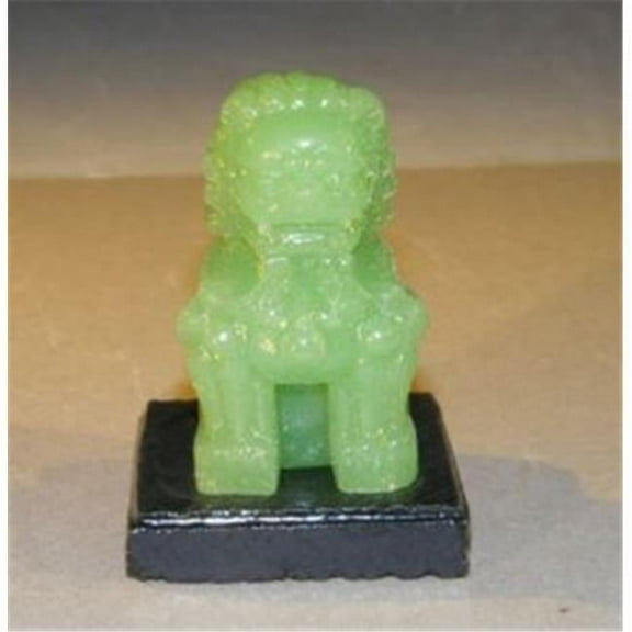 Miniature Glass Chinese Foo Lion with Wooden Stand, Jade Green