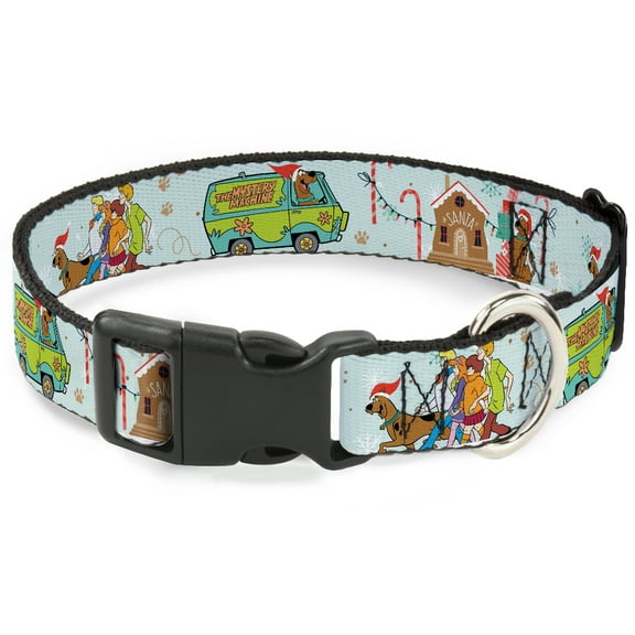 Scooby Doo Pet Collar, Dog Collar Plastic Buckle, Scooby Doo Holiday Scenes and Icons Baby Blue, 7 to 8.5 Inches 0.5 Inch Wide