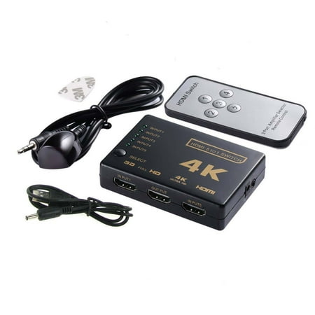 UHD 5 Port HDMI Switch Box Splitter 4K 3D 1080P IR Remote Control Selector (Best Ir Remote App Iphone)