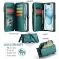 thumbnail image 5 of Crossbody for iPhone 13 Case Wallet【RFID Blocking】with 10-Card Holder Zipper Bills Slot, Soft PU Leather Magnetic Shoulder Wrist Strap for iPhone 13 Wallet Case Women, Green, 5 of 10