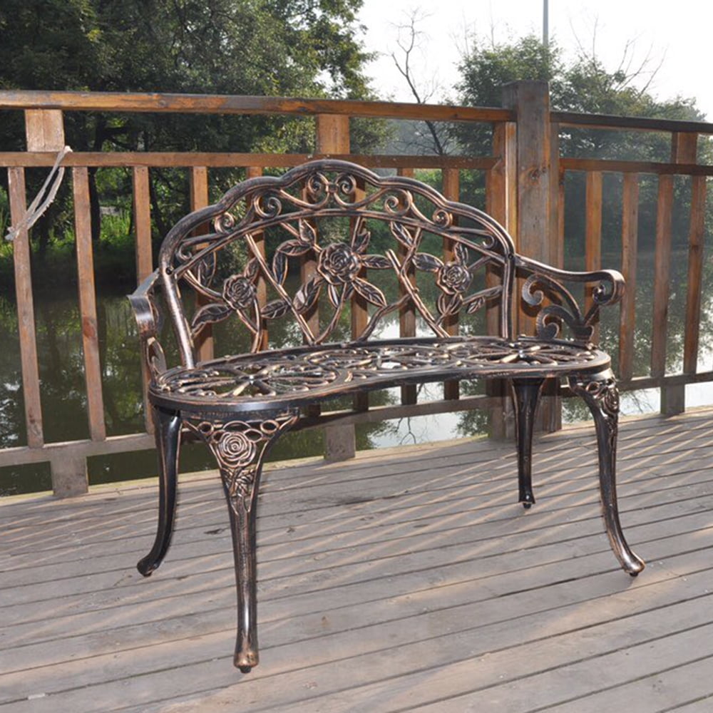 URHOMEPRO Metal Benches for Outdoors, Outdoor Benches with Backs