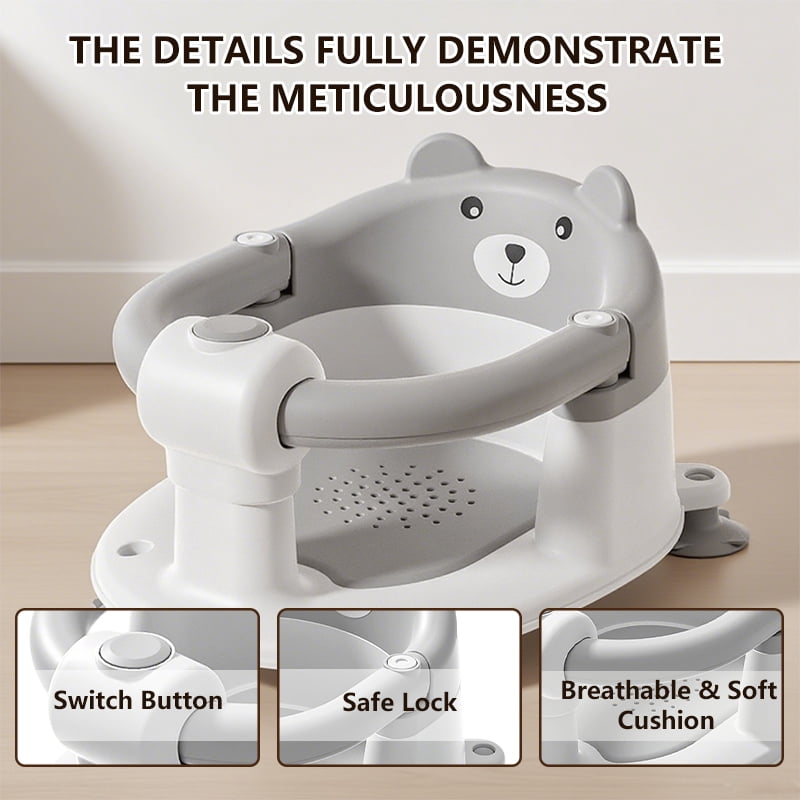Baby Bath Seat for Babies 6 Months & up, Non-Slip Toddler Bath Seats for Babies Sitting Up, Safe Infant & Newborn Bathtub Chair with 4 Suction Cups & Soft Cushion for Shower,Gray