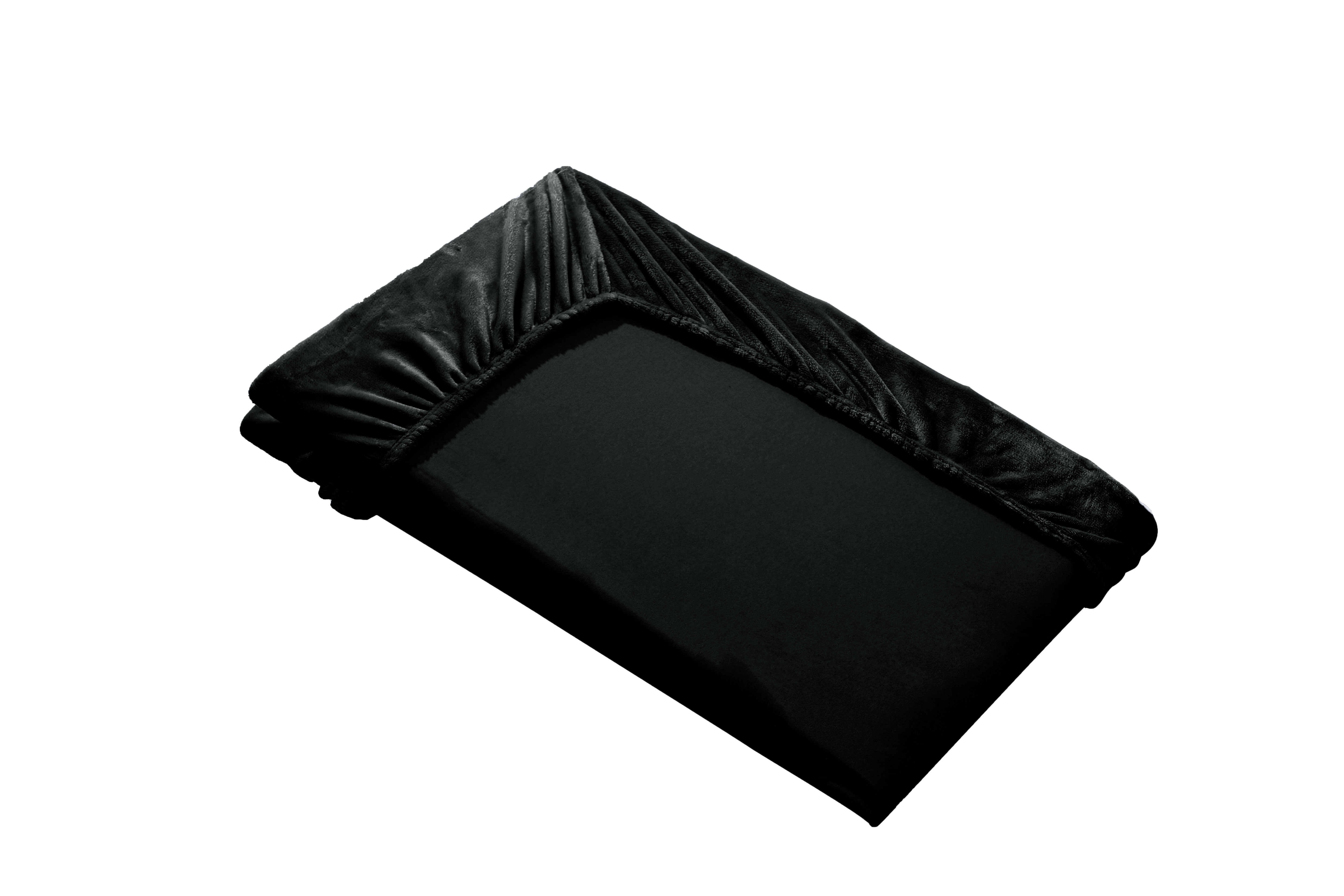 Swift Home Luxury 1 Piece Flannel Plush Fur Fitted Sheet, Ultra-Soft, Deep Pocket Fit, All Season Warmth, Queen Size, Black