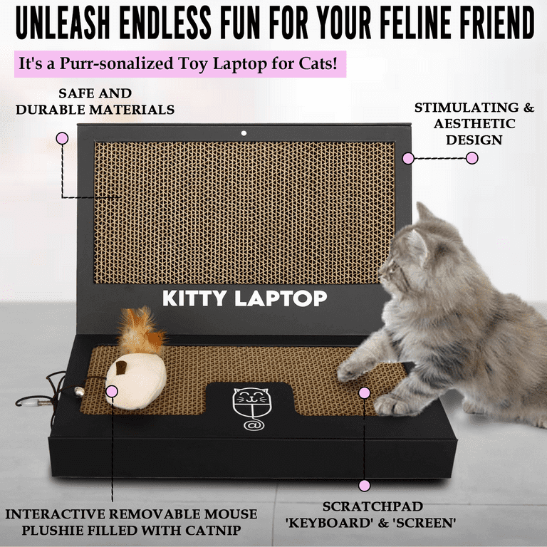 Kitty Laptop - Cat Scratchboard Laptop Toy with Interactive Plush