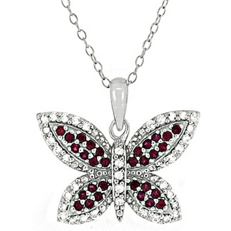 2.1 Carat T.G.W. Ruby and White Topaz Sterling Silver Butterfly Pendant, 18