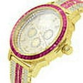 thumbnail image 2 of Mens Genuine Diamond Dial Stainless Steel Pink Face Custom Bezel Gold Tone Adjustable Band Watch W/Date, 2 of 8