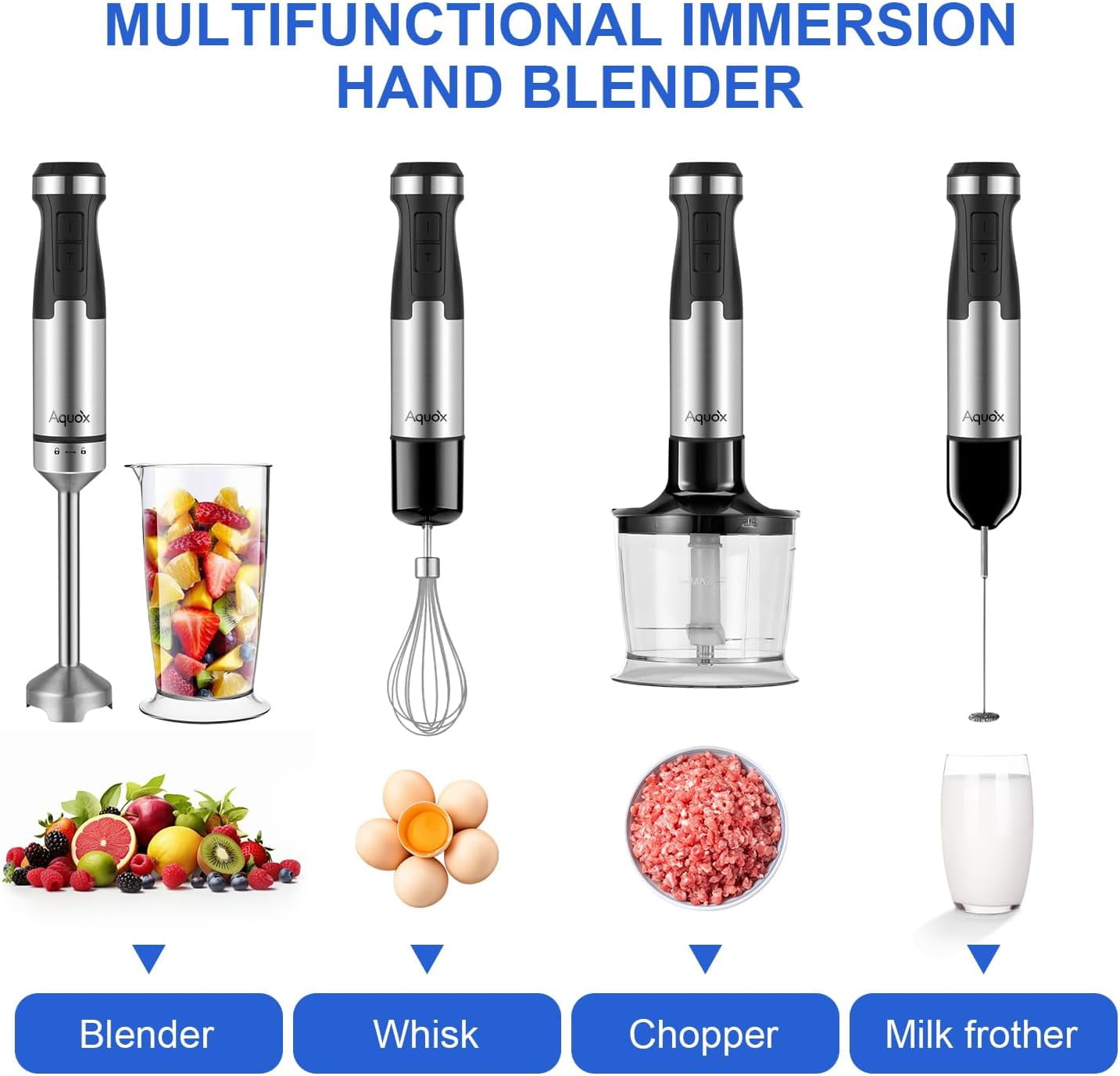 Immersion Blender 5 in 1 Handheld Blender 1500W with Turbo Boost, 20 Speed Modes for Soup, Sauce, Baby Food