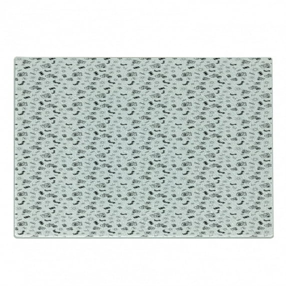 Paparazzi Cutting Board, Doodle Camera Equipment Birds Film Stars Hearts Vintage Hand Drawn Hobby, Decorative Tempered Glass Cutting and Serving Board, in 3 Sizes, by Ambesonne