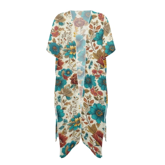 HELLHERO Casual Bathing Suit Cover Up for Vacation Polyester Loose Long Kimono Swimsuit Cover Up Floral Pattern Design