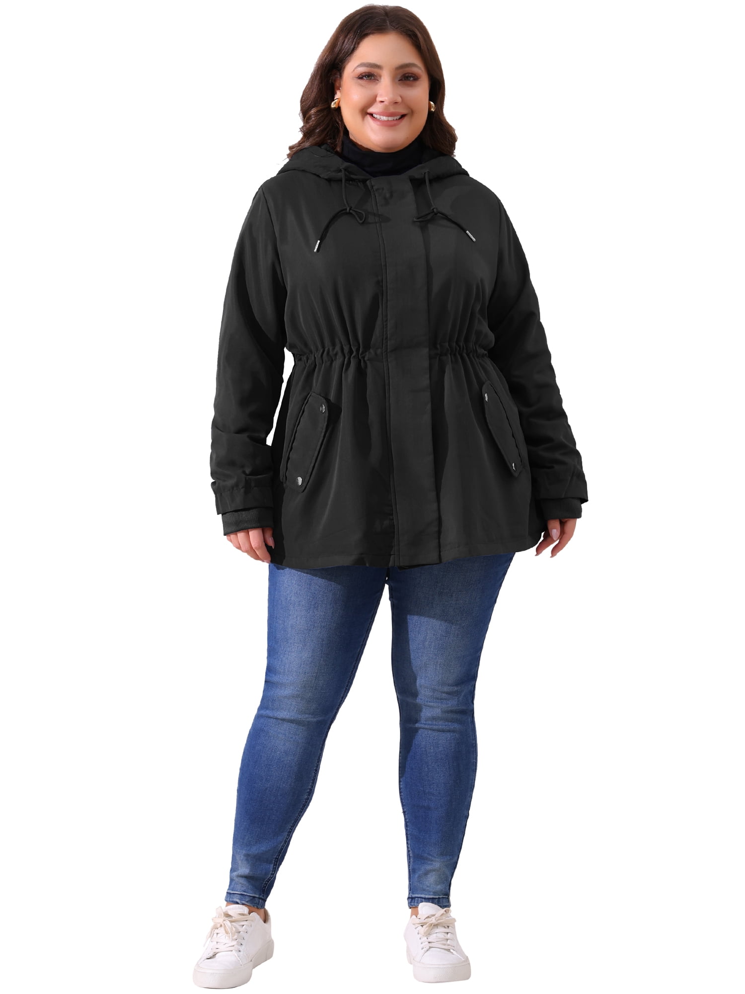 DARING DIVA Women's Plus Size Lightweight Waterproof Hooded Windbreaker Coat 4X Black