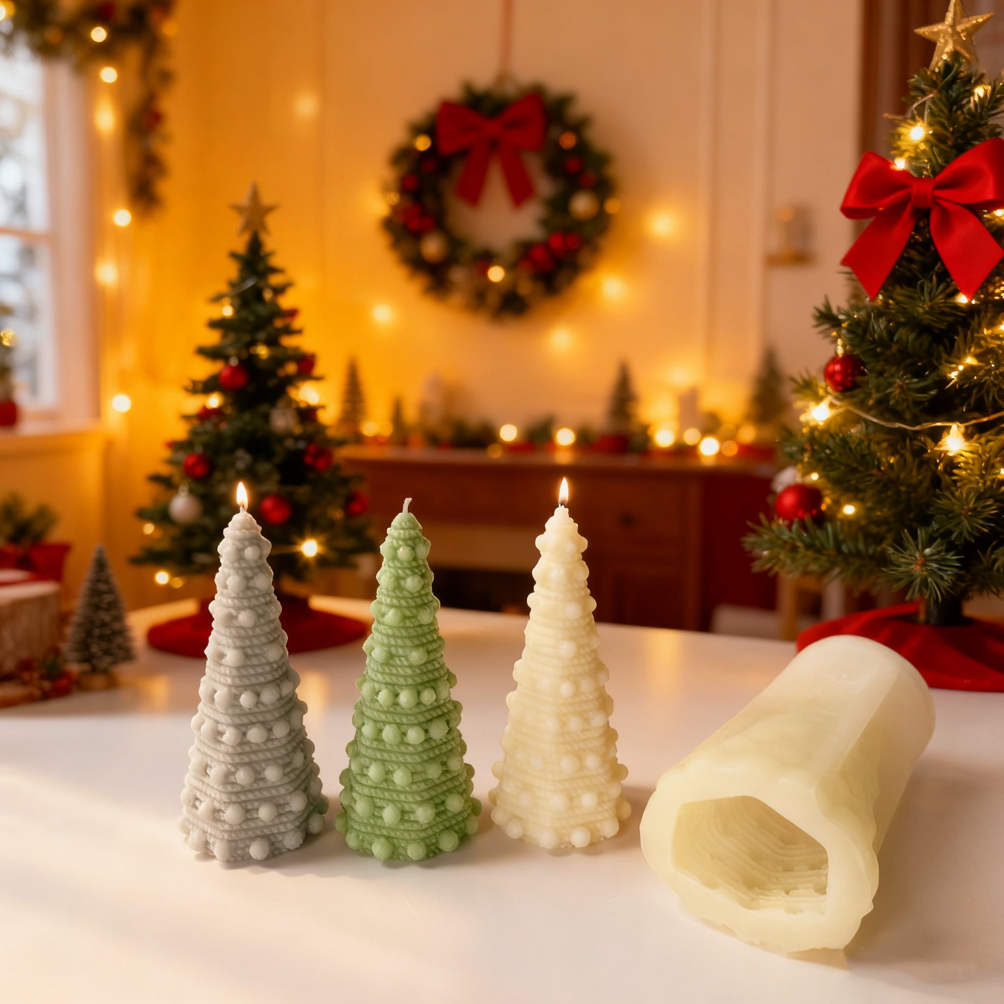 JDH Christmas Mold 3D Christmas Tree Silicone Aromatherapy Candle Mold for Candle Making, Xmas Pine Tree Silicone Soap Molds DIY Cake Decorating Candle Making Supplies