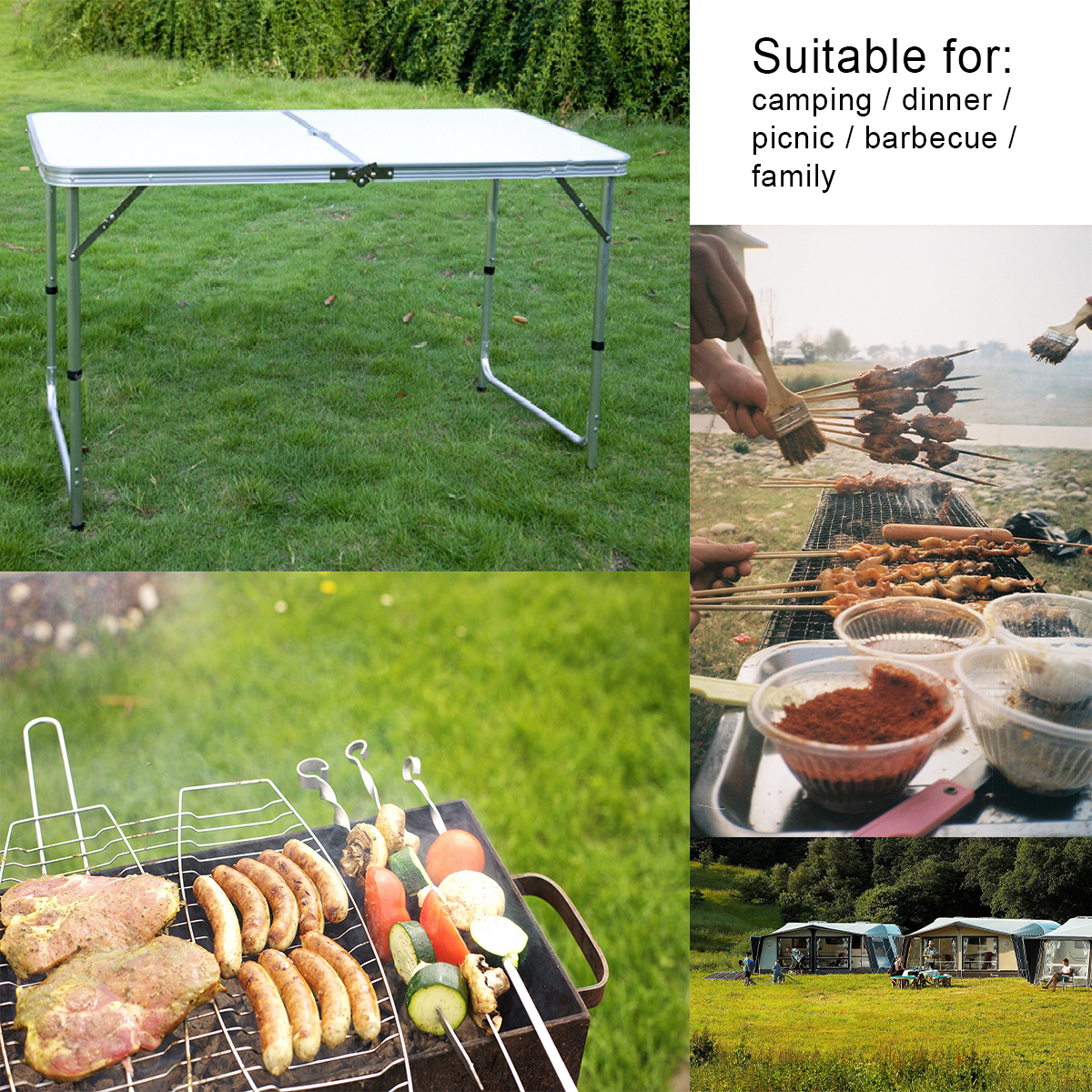 Folding Table 4ft Aluminum Camping Table Chair Set, Portable Picnic Card Table, Three Heights Adjustable Legs-47.24''x23.62'' - image 5 of 10