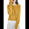 thumbnail image 2 of Suéter de Larga con Cuello Redondo de Color Liso para Mujer, Chaqueta de Punto Combinable para y Otoño Amarillo Mostaza XXL, 2 of 8