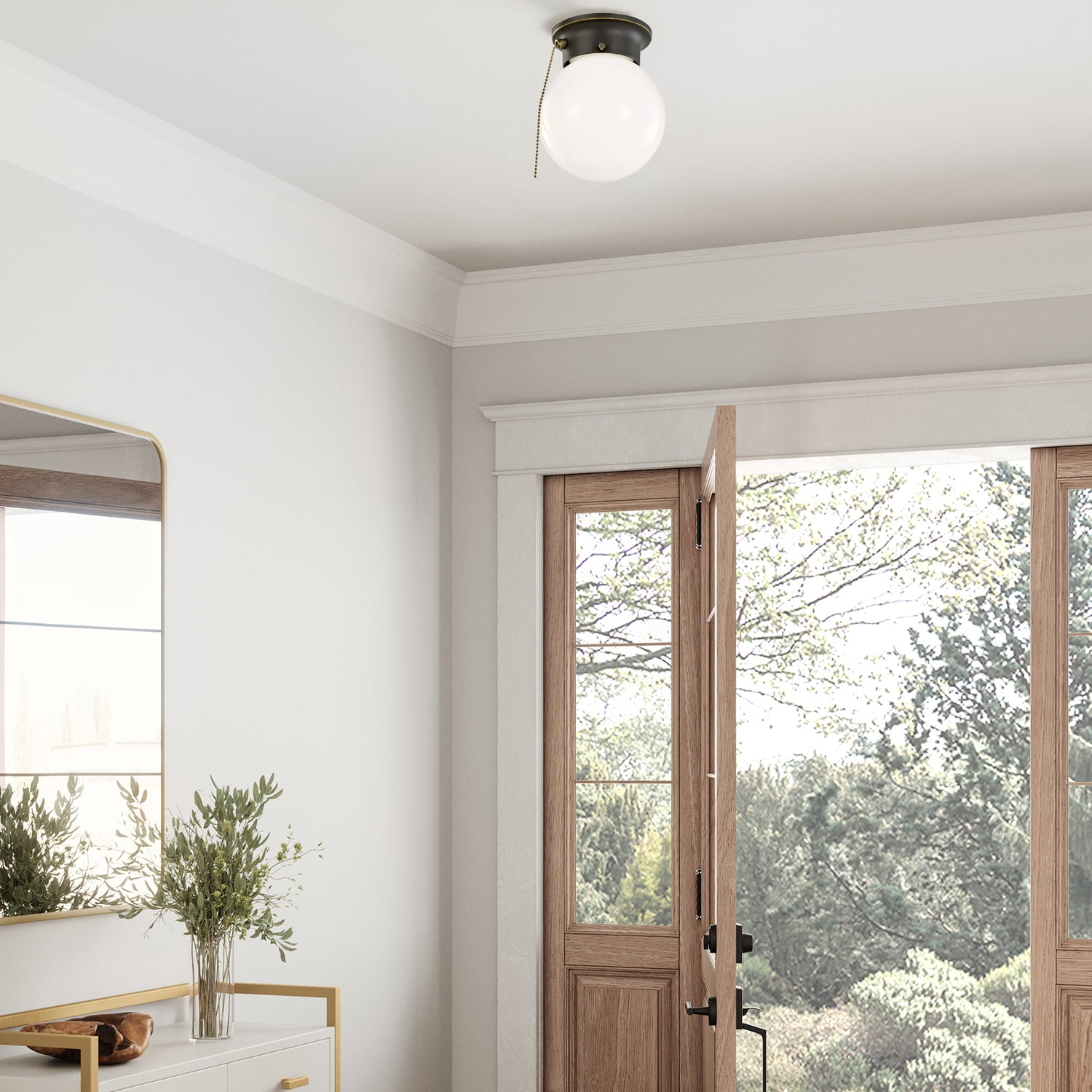 Design House 589275-ORB Traditional 1-Light Indoor Ceiling Flush Mount With Pull Chain Dimmable Globe Light Opal Glass for Bedroom Hallway Kitchen Dining Room Closet, Oil Rubbed Bronze