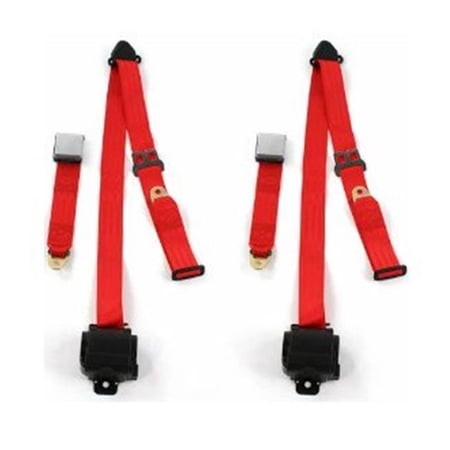 SafeTBoy Airplane 3 Point Red Retractable Bucket Seat Belt Kit with Bracketry & 2 Belts for 1965-1970 Chevy Impala