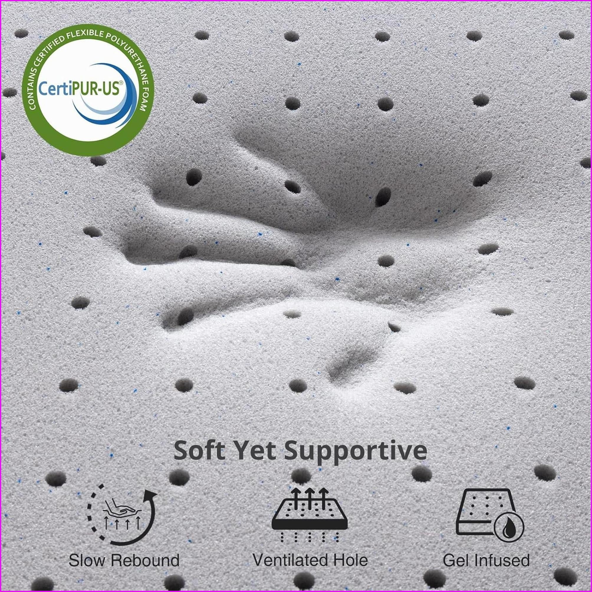 Mattress Topper King 2 Inch Gel Memory Foam Cooling Pressure Relief CertiPUR-US | Light Gray | Polyurethane