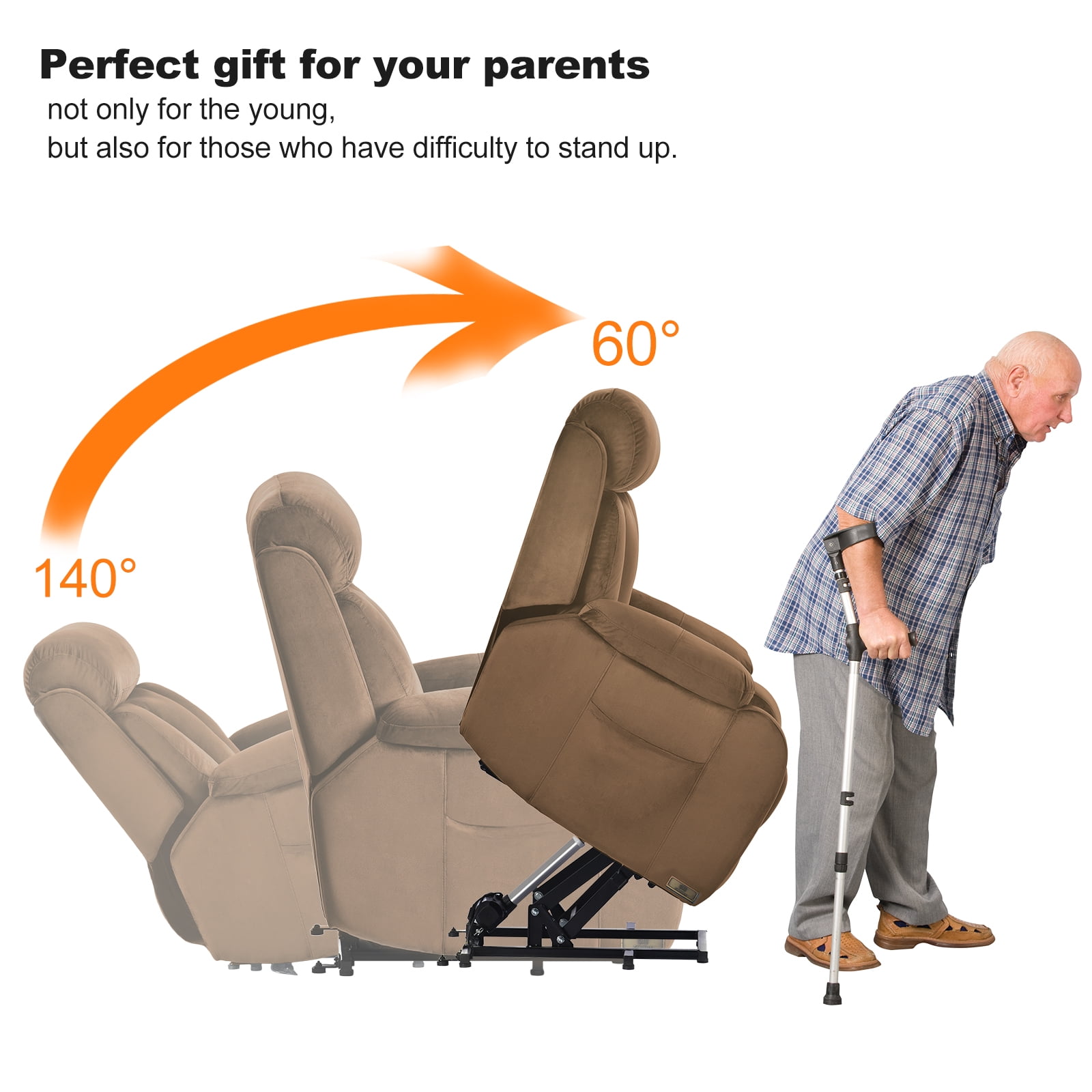 Resenkos Massage Recliner Chair, Fabric Recliner Sofa Home Theater Seating with Lumbar Support, Power Lift Recliner Chair for Living Room, Brown Resenkos Massage Recliner Chair, Fabric Recliner Sofa Home Theater Seating with Lumbar Support, Power Lift Recliner Chair for Living Room, Brown
