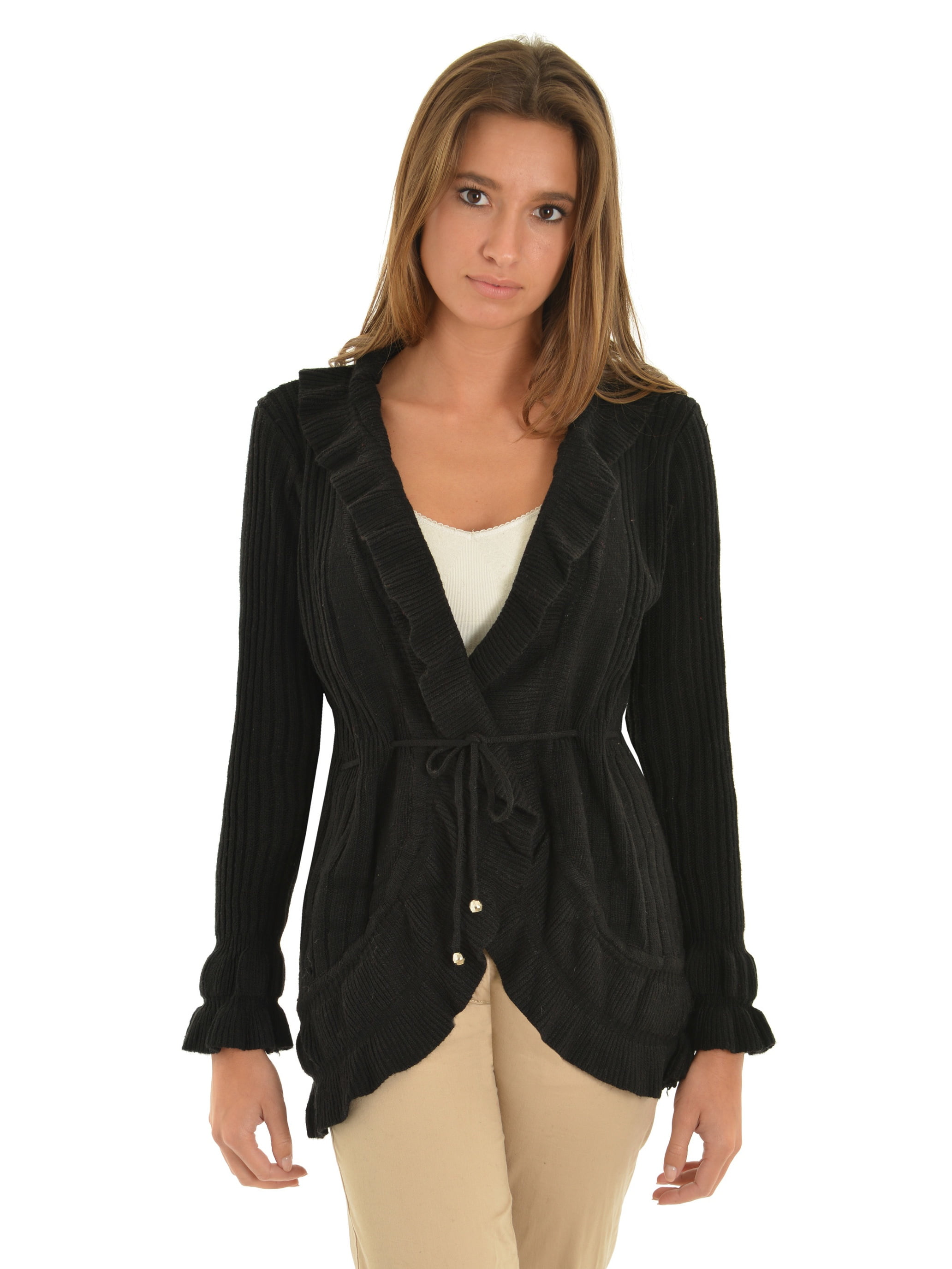 black cardigan with tie belt