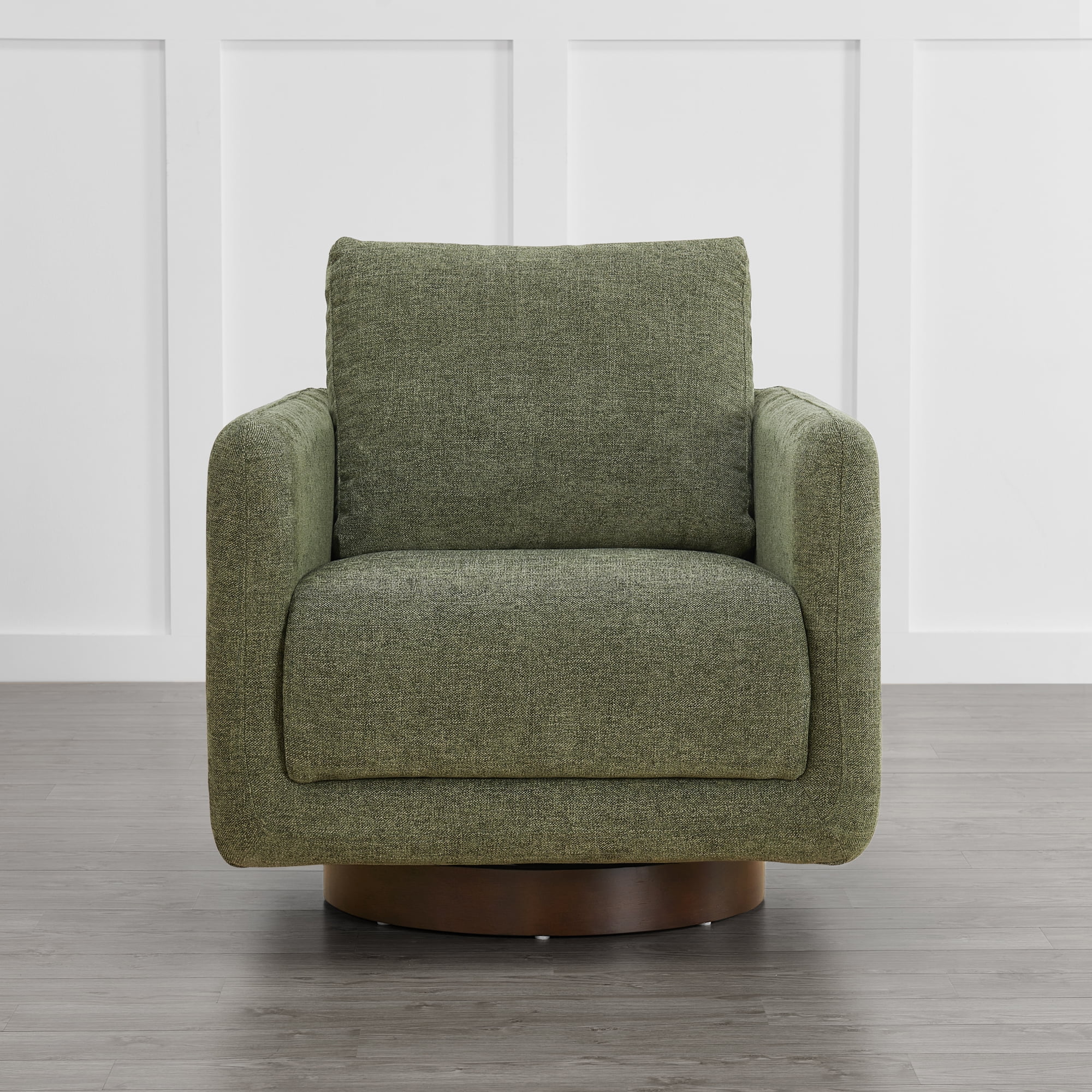 Spruce & Spring Upholstered Swivel Accent Chair with Back Cushion Single, Moss Green