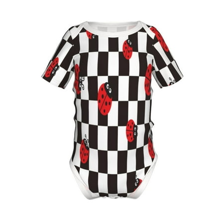 

Lukts Ladybugs Of Black And White Checkers Print Baby Short Sleeve Romper Onesie for Newborn Baby Boys and Girls-6 Months