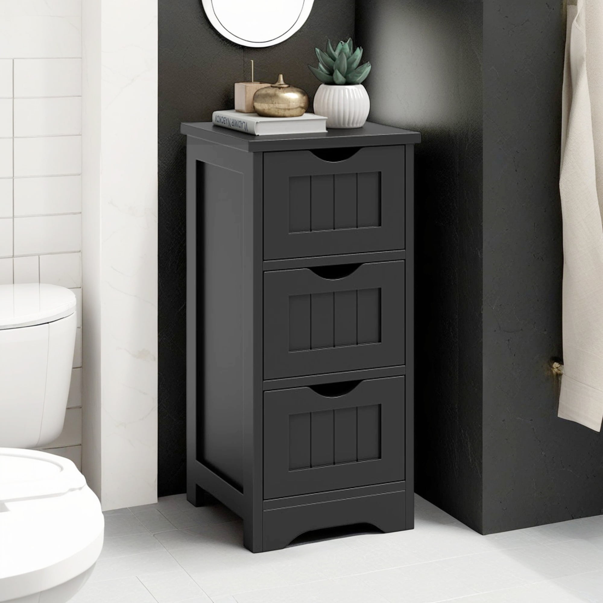 Demi Bonn Bathroom Storage Cabinet, Bathroom Floor Cabinet, Bathroom Floor Freestanding Storage Organizer with 3 Drawers, for Bathroom, Living Room, Bedroom, Kitchen, Black