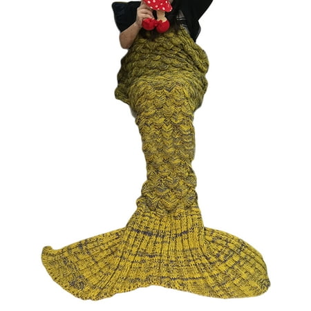 Adults Kids Mermaid Tail Blanket Handmade Plain Crocheted Rug Sofa Quilt Costume