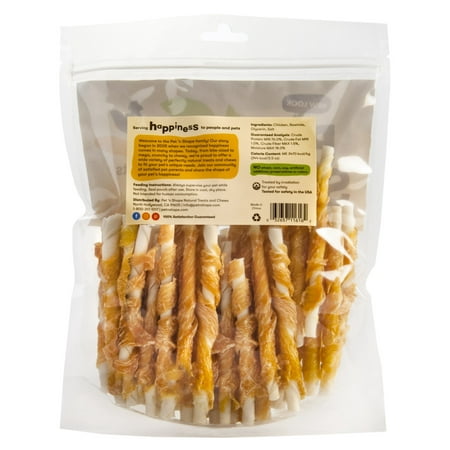 Boredom Breakers Pet Treats - Pet 'n Shape All Natural Chicken Hide Twists Dog Treats, Small, 1 Lb