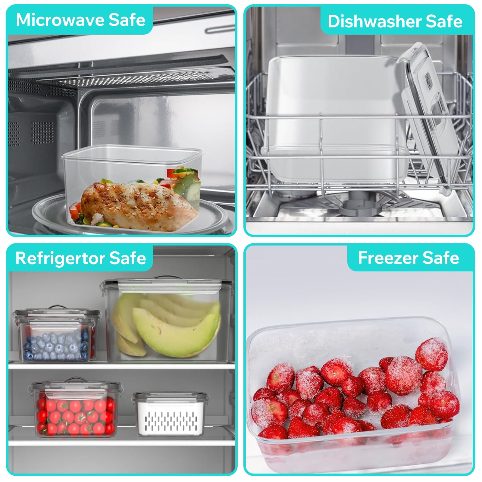 5-Pack Fruit Storage Containers for Fridge, Fridge Organizer Refrigerator Organizer Bins with Lids, Airtight Food Storage Container with Removable Colander
