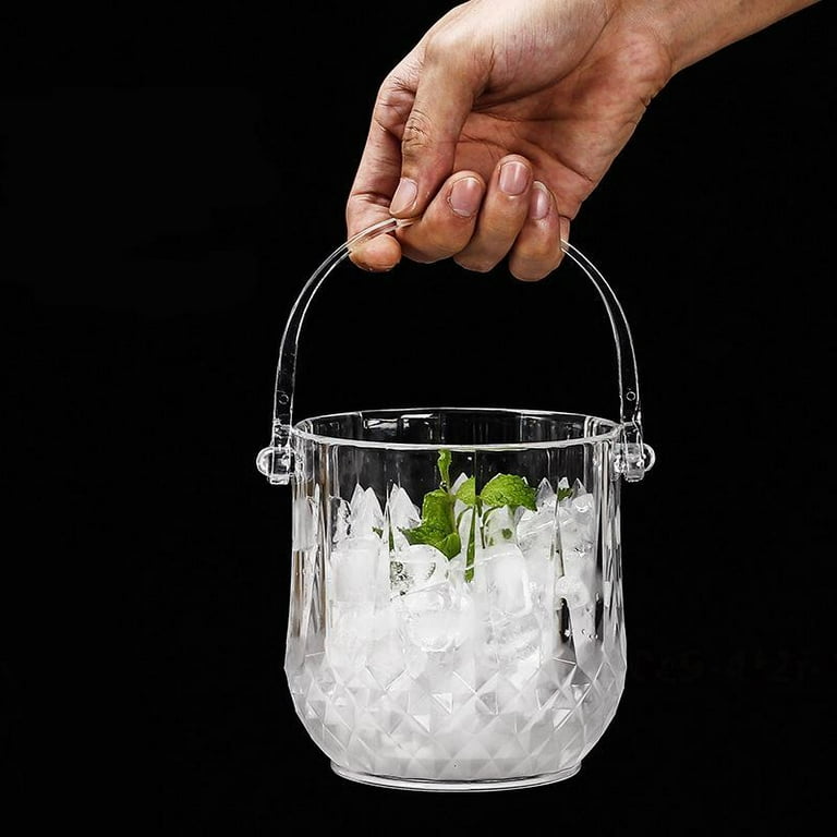 Ice Bucket, Small Clear Acrylic Ice Cube Tray Champagne Beer Wine Cooler  with Handle for Freezer Cocktail Bar Party 9*12*12.5cm E