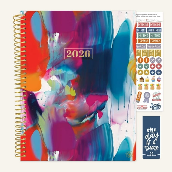 bloom daily planners 2026 Planner, 8.5" x 11", Weekly & Monthly Dated Agenda Organizer with Stickers, Brilliant Brushstrokes