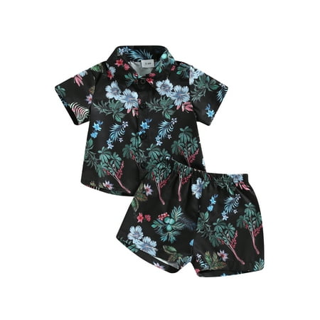 

xkwyshop Toddler Baby Boys Summer Shorts Set Flower Print Button Down Shirt Top Bermuda Shorts Gentleman Clothes 2 PCS