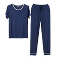 thumbnail image 3 of Loopsun Mens Pajama Sets, Men Fashion Pajama Solid Casual Round Neck Short Sleeve Shirt and Pants Set Sleepwear Navy,L, 3 of 5