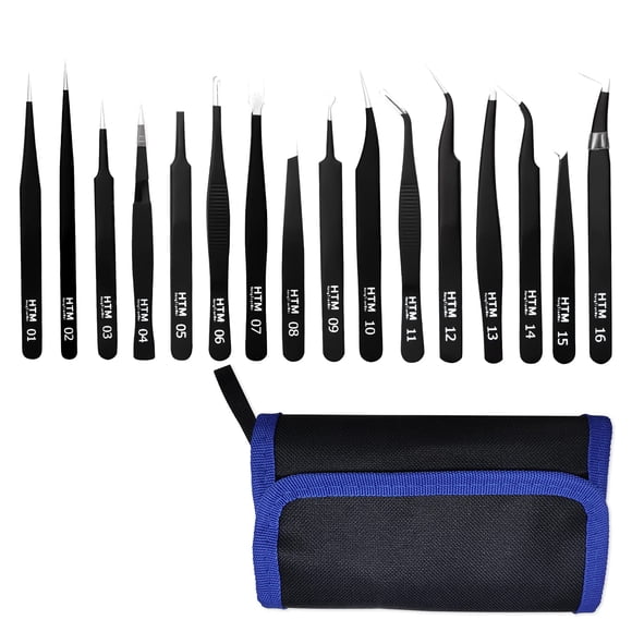 Juego de pinzas de precisión afiladas de 16 piezas que incluyen 16 tipos de pinzas médicas Esd de acero inoxidable antiestáticas para joyería artesanal, trabajos de laboratorio de soldadura electrónic