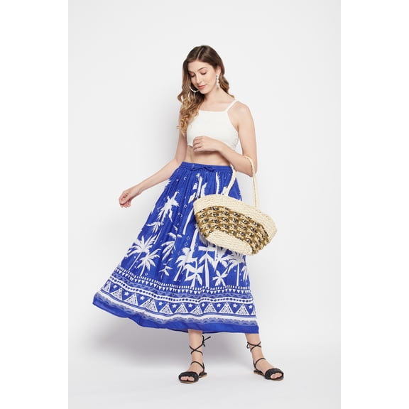 Gypsie Blu Women's Skirt A-Line Long Maxi Rayon Boho Elastic Waist Midi Skirt